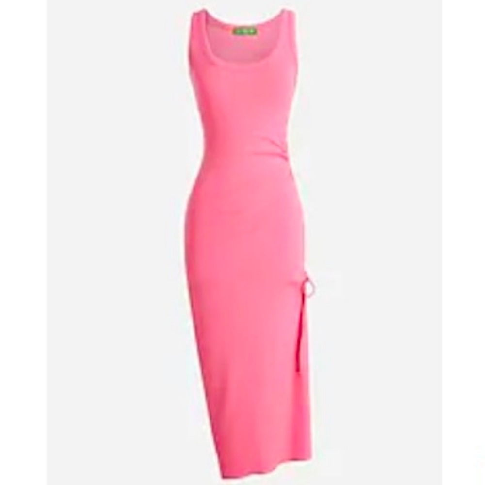 NWOT J. CREW Ruched Midi Dress in Vintage Rib - Flamingo Pink- Small